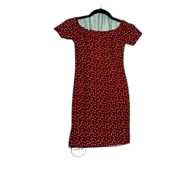 SHEIN VCAY NWT Heart Print Off Shoulder Frill Trim Knitted Bodycon Dress - Picture 1 of 6